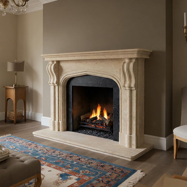 Handcrafted Beige Marble Fireplace Surround (Custom Arched Stone Mantelpiece) M7S016 hover