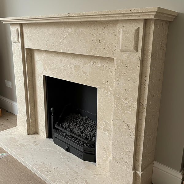 Handcrafted Beige Marble Fireplace Mantel (Modern Classic Custom Stone Surround) M7S43