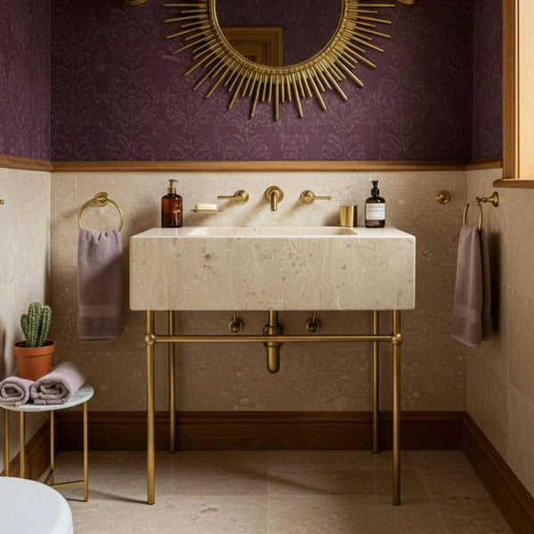 Beige Travertine Floating Sink (Wall-Mounted Minimalist Stone Vanity Basin) M7M25