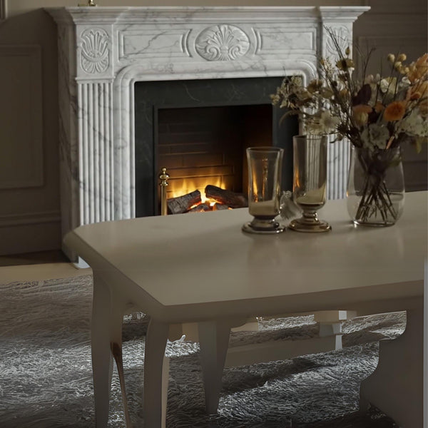 Handcrafted Carrara White Marble Fireplace Mantel (Classic Ornate Custom Stone Surround) M7S36 hover
