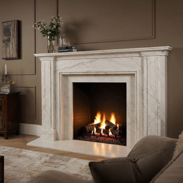 Handcrafted Carrara White Marble Fireplace Mantel (Classic Custom Stone Surround) M7S003 hover