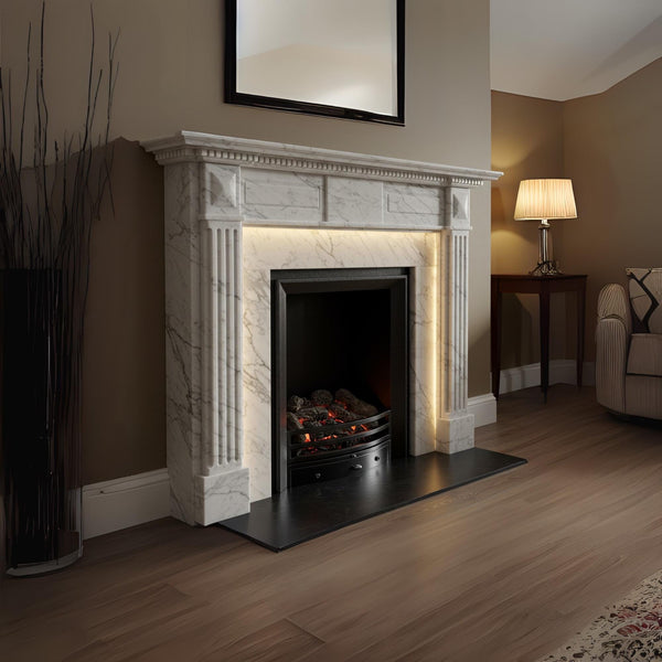 Handcrafted Aurora White Marble Fireplace Mantel (Illuminated Classic Stone Surround) M7S37 hover