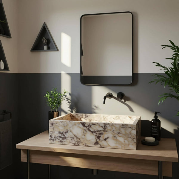 Hand-Carved Calacatta Amber Viola Marble Vessel Sink (Custom Stone Bathroom Basin) M7F35 hover