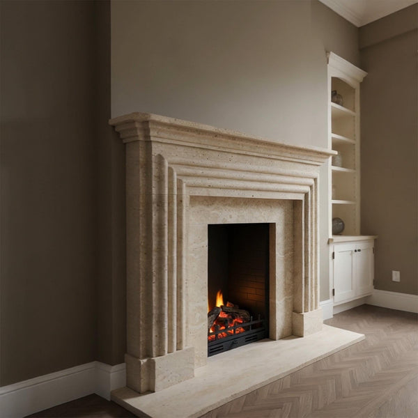 Handcrafted Layered Stone Fireplace Mantel (Custom Fluted Modern Marble Surround) M7S38 hover