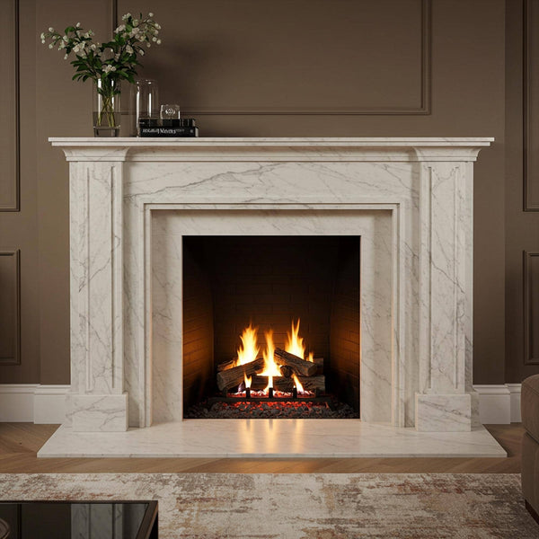 Handcrafted Carrara White Marble Fireplace Mantel (Classic Custom Stone Surround) M7S003
