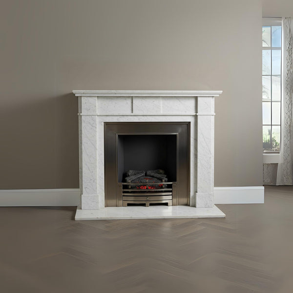 Handcrafted Carrara Marble Fireplace Mantel (Classic Custom White Stone Surround) M7S44 hover
